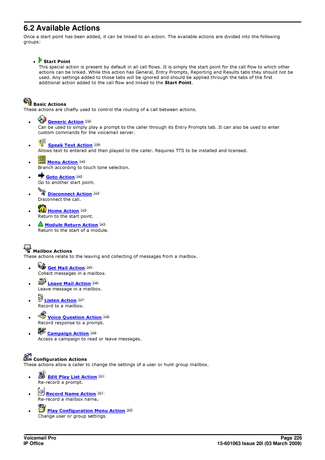 Avaya 15-601063 manual Available Actions, ∙ Start Point, Basic Actions 