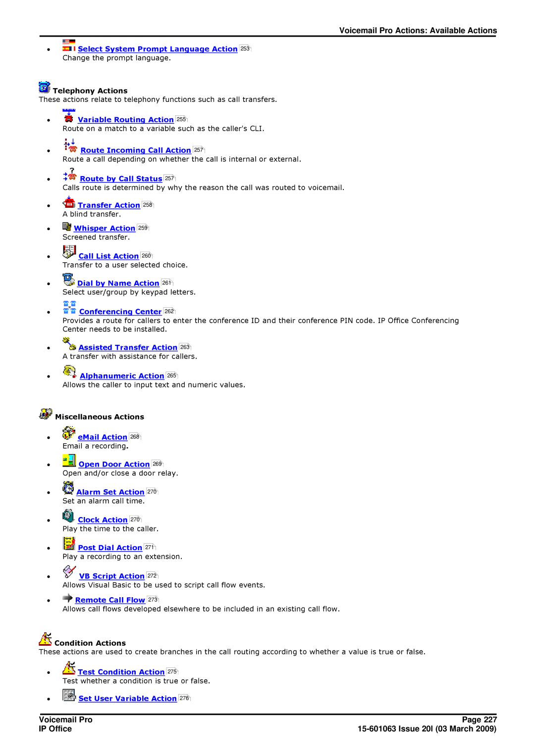 Avaya 15-601063 manual Voicemail Pro Actions Available Actions 