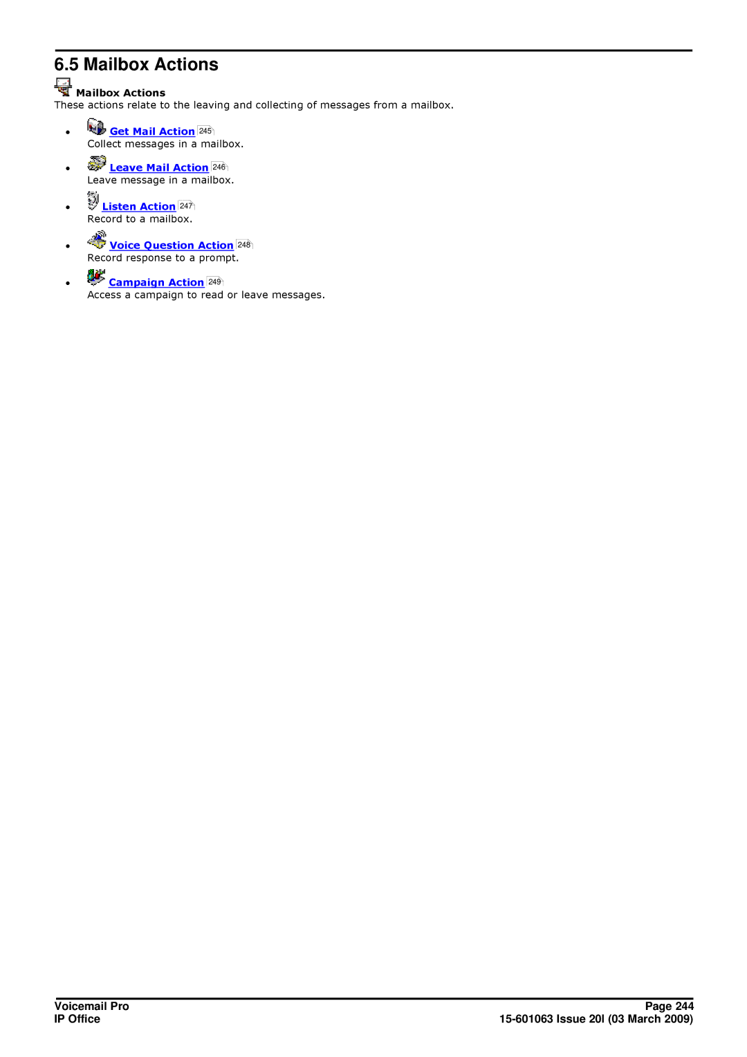 Avaya 15-601063 manual Mailbox Actions 