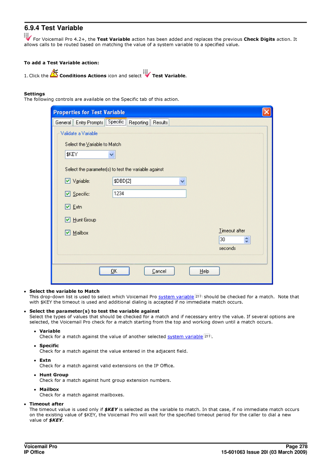 Avaya 15-601063 manual Test Variable 