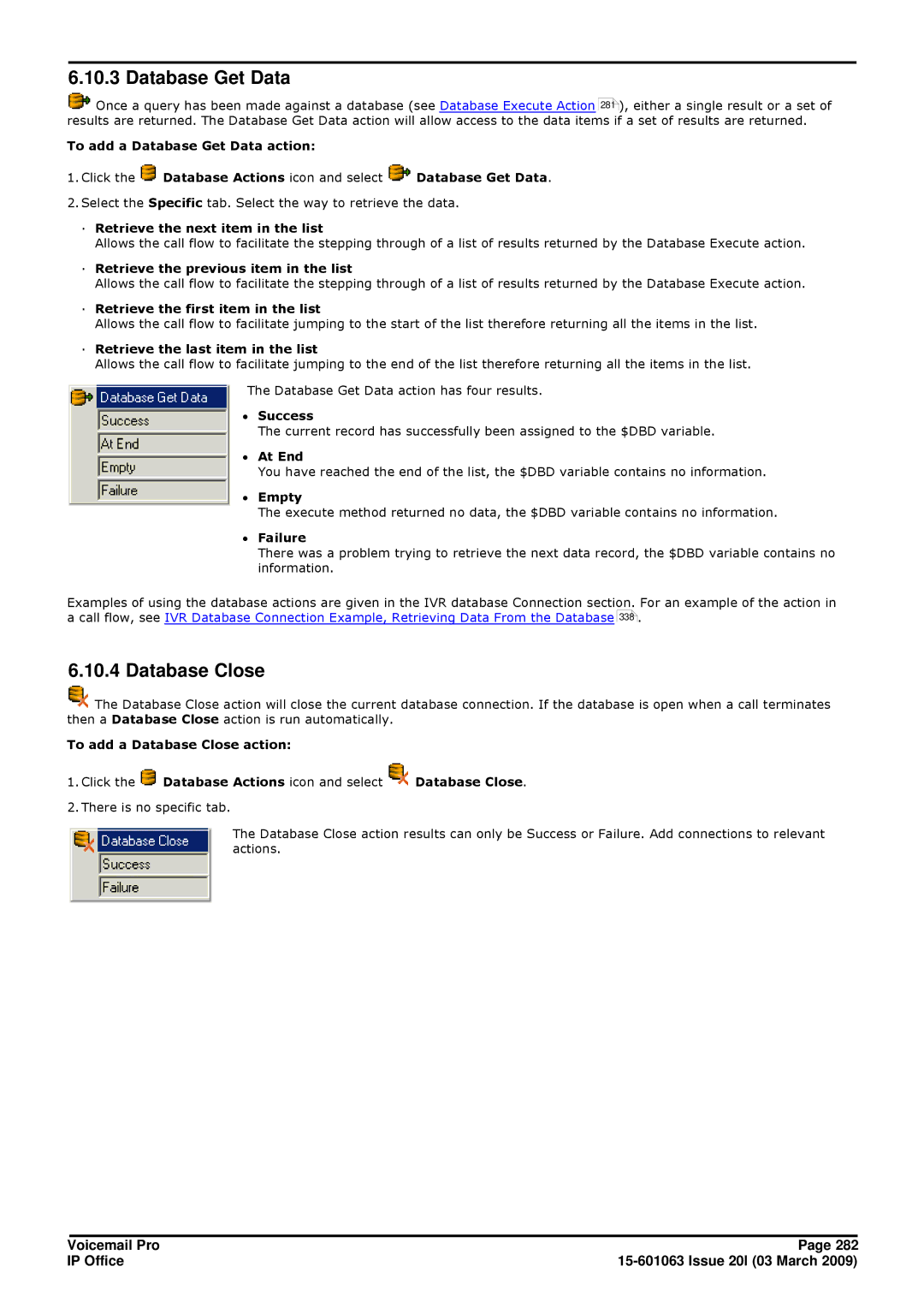 Avaya 15-601063 manual Database Get Data, Database Close 