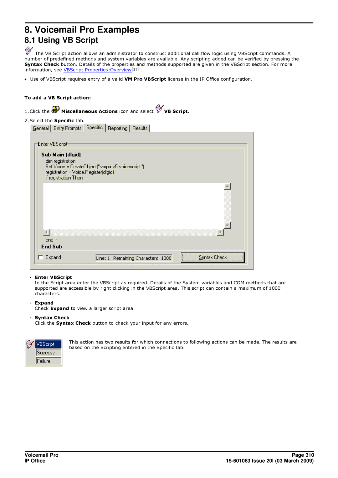 Avaya 15-601063 manual Voicemail Pro Examples, Using VB Script 