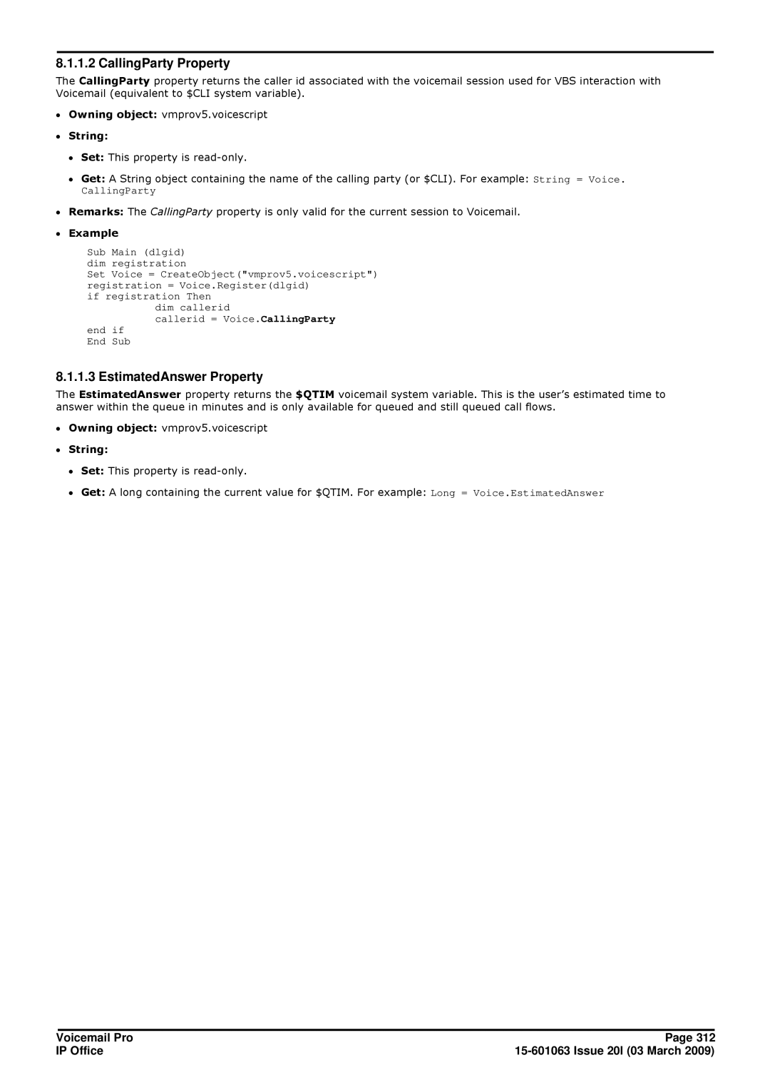 Avaya 15-601063 manual CallingParty Property, EstimatedAnswer Property, ∙ String 