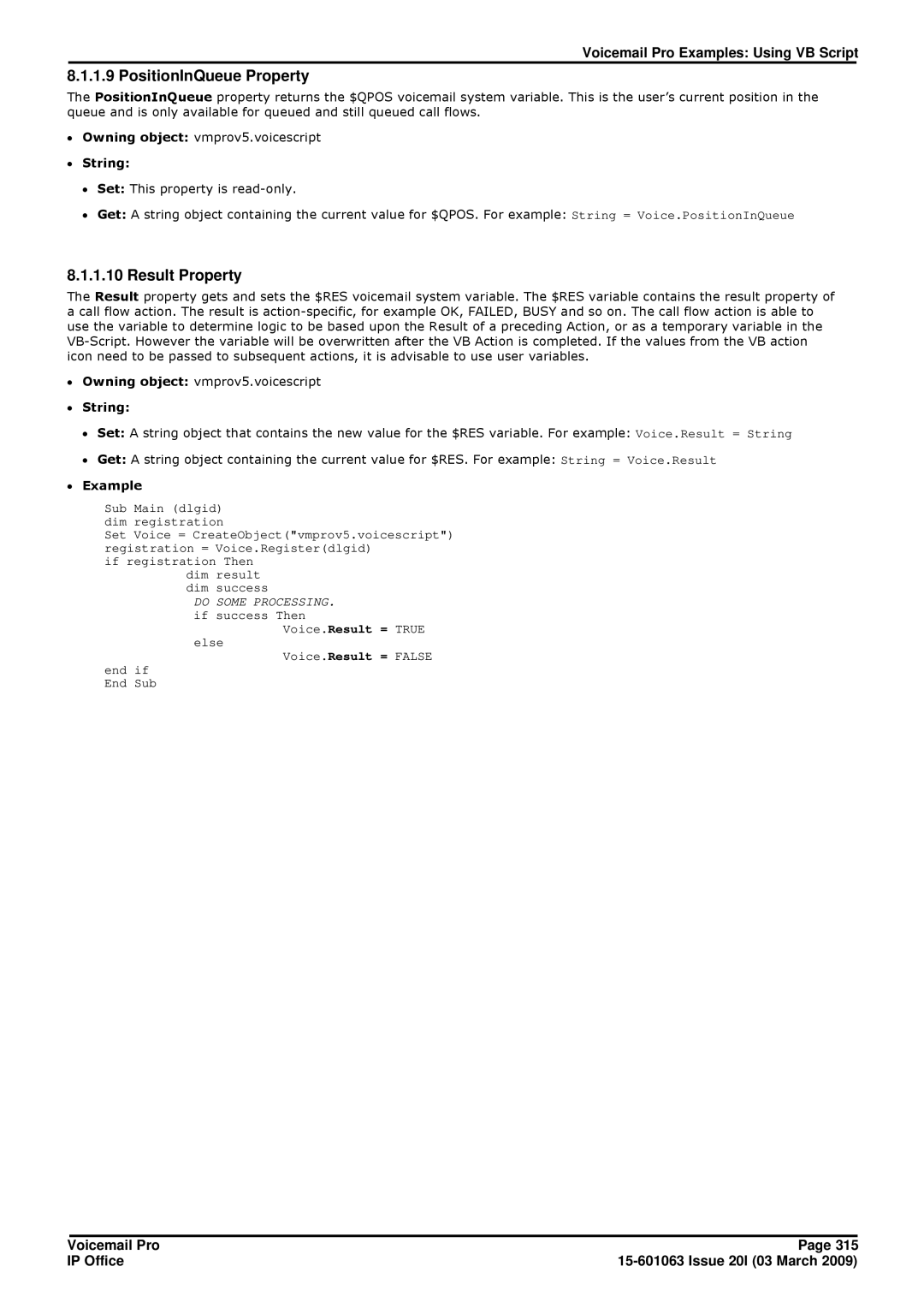 Avaya 15-601063 manual PositionInQueue Property, Result Property 