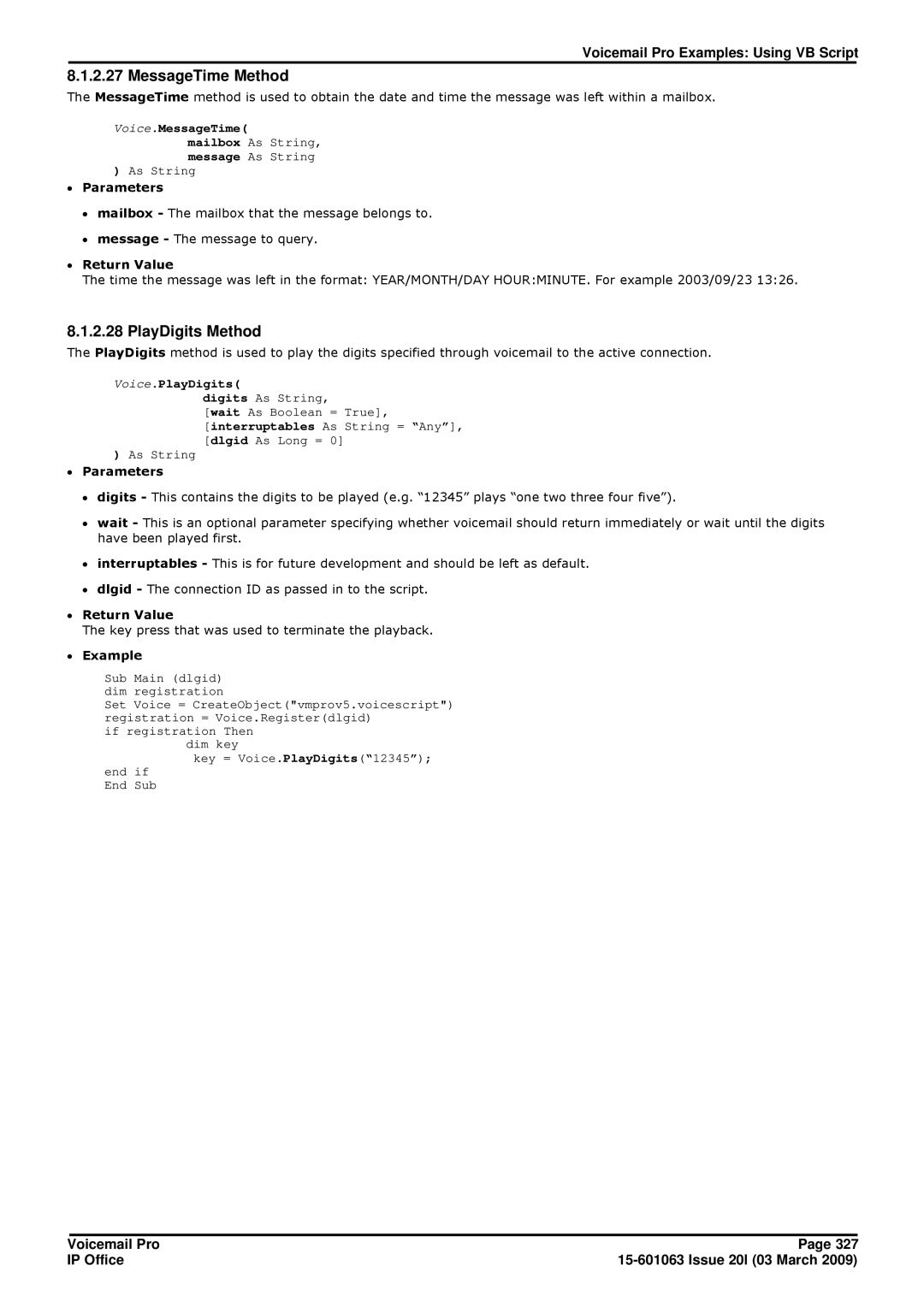 Avaya 15-601063 manual MessageTime Method, PlayDigits Method 