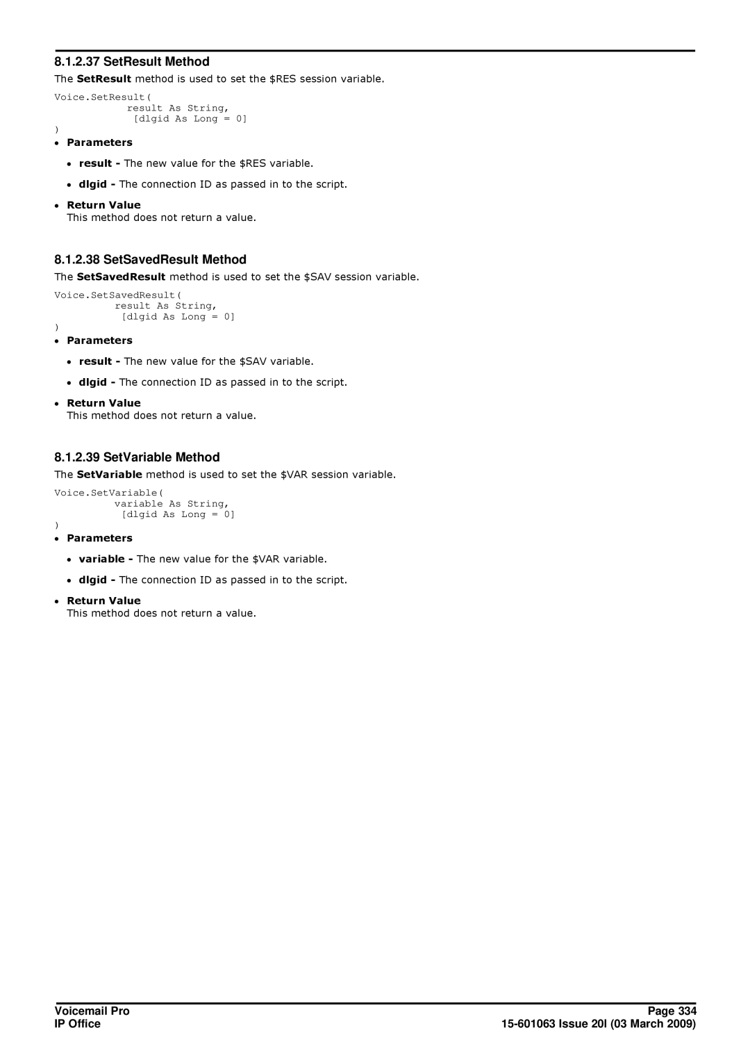 Avaya 15-601063 manual SetResult Method, SetSavedResult Method, SetVariable Method 