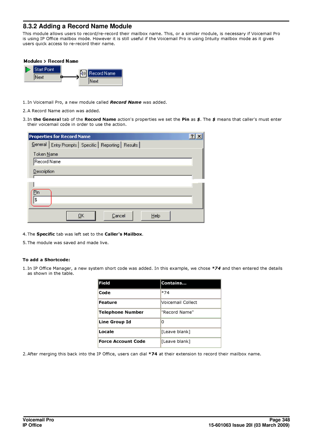 Avaya 15-601063 manual Adding a Record Name Module, To add a Shortcode 