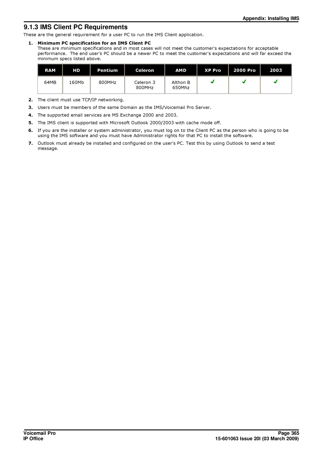 Avaya 15-601063 manual IMS Client PC Requirements, Minimum PC specification for an IMS Client PC 