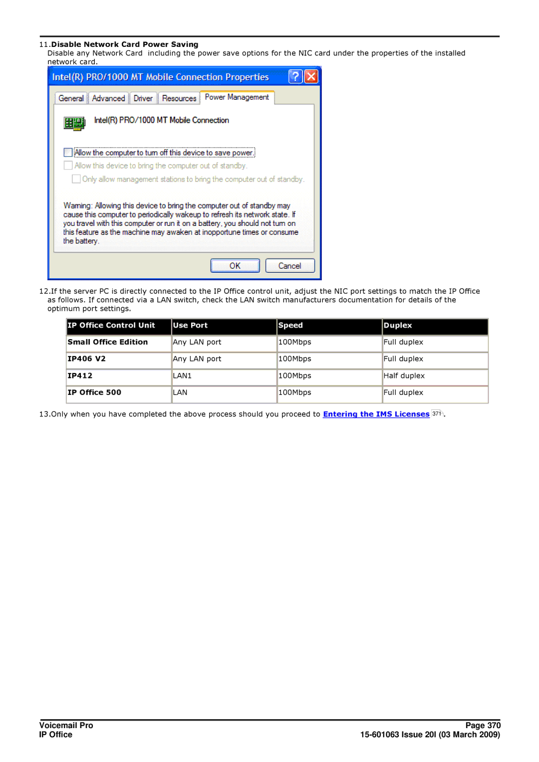 Avaya 15-601063 manual Disable Network Card Power Saving, 100Mbps Full duplex 