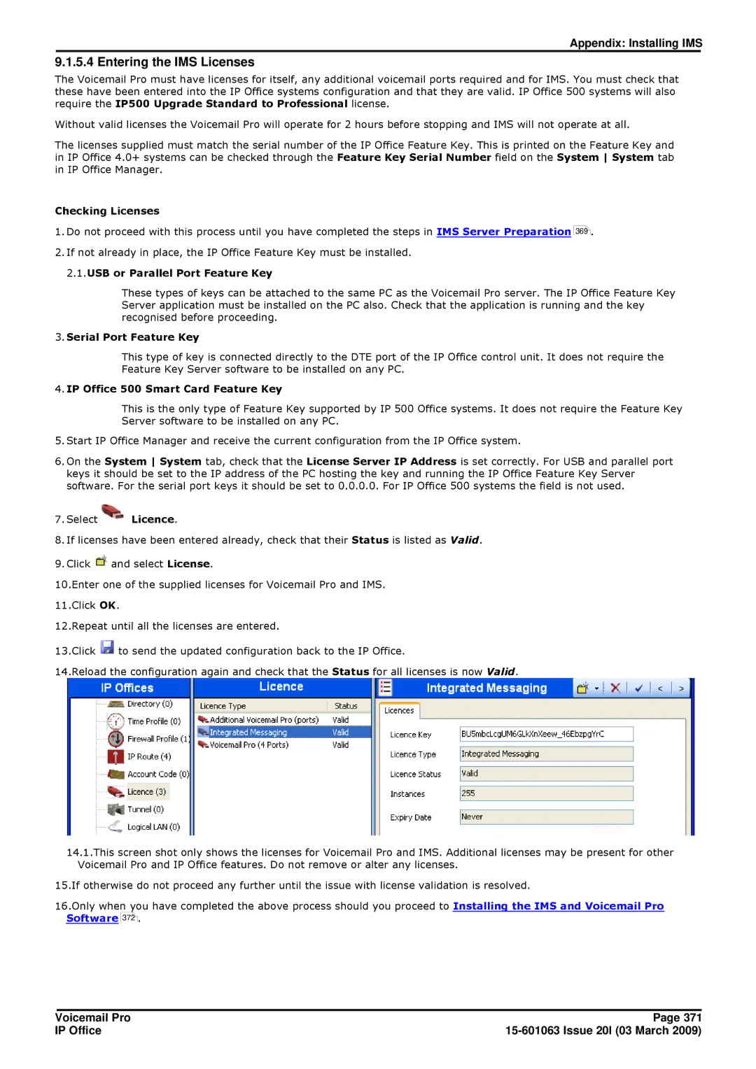 Avaya 15-601063 Entering the IMS Licenses, Checking Licenses, USB or Parallel Port Feature Key, Serial Port Feature Key 