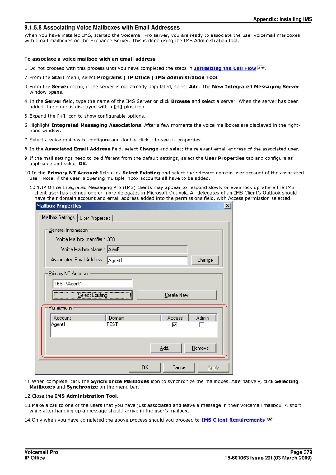 Avaya 15-601063 manual Associating Voice Mailboxes with Email Addresses, To associate a voice mailbox with an email address 