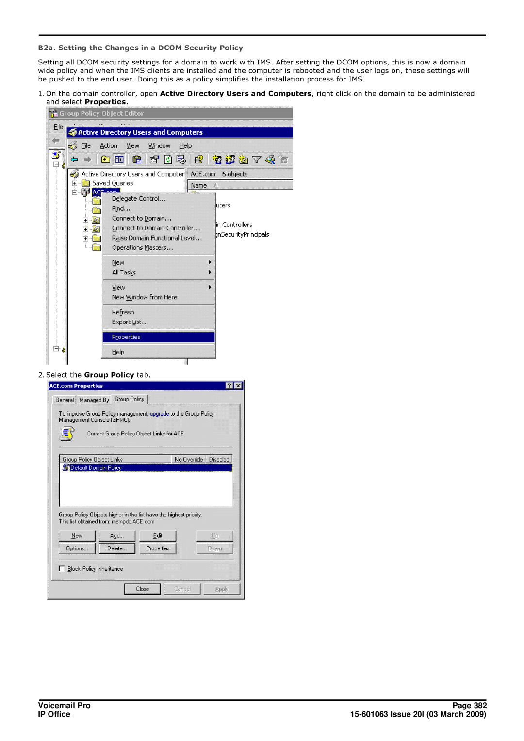 Avaya 15-601063 manual B2a. Setting the Changes in a Dcom Security Policy 