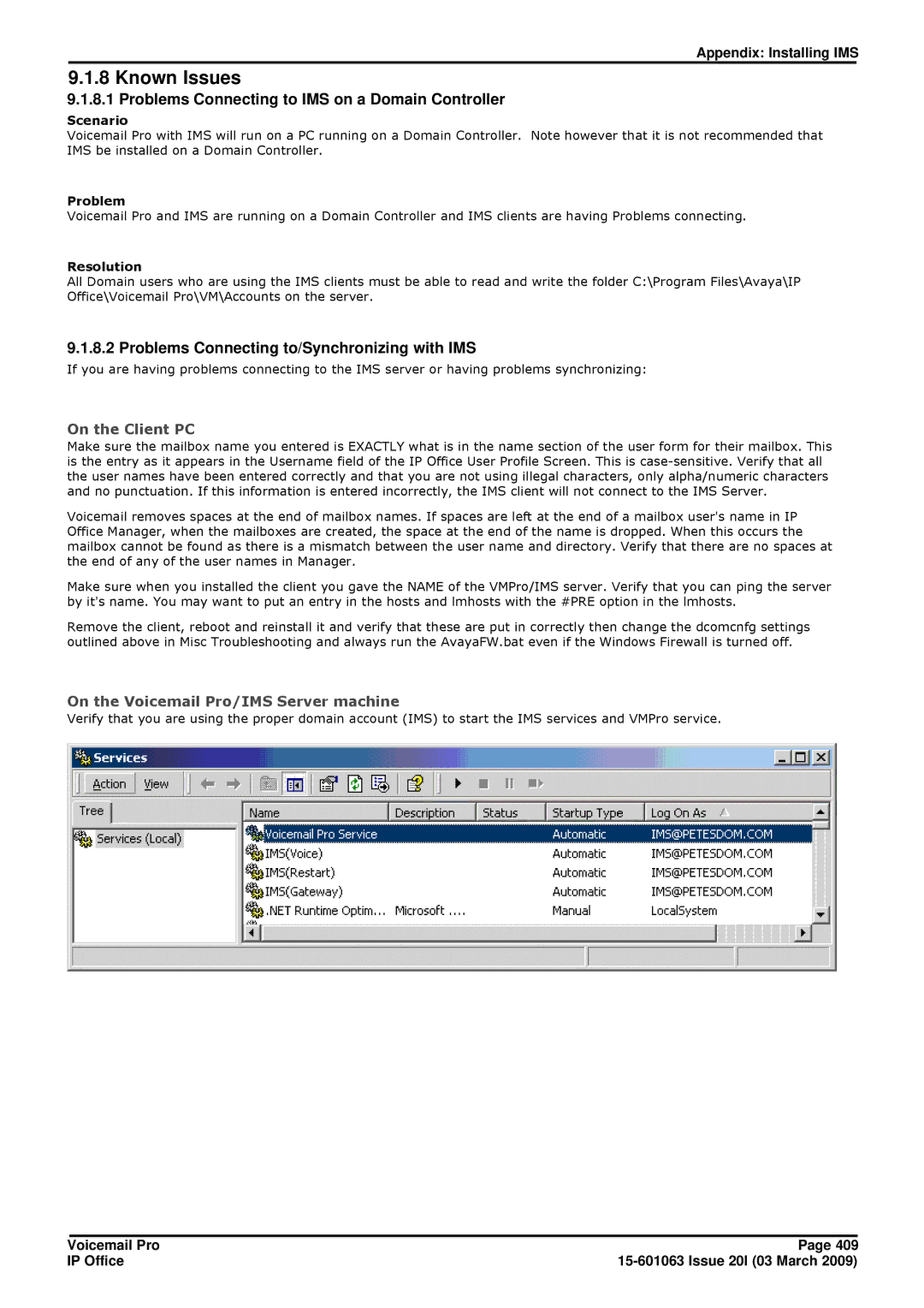 Avaya 15-601063 manual Known Issues, Problems Connecting to IMS on a Domain Controller 