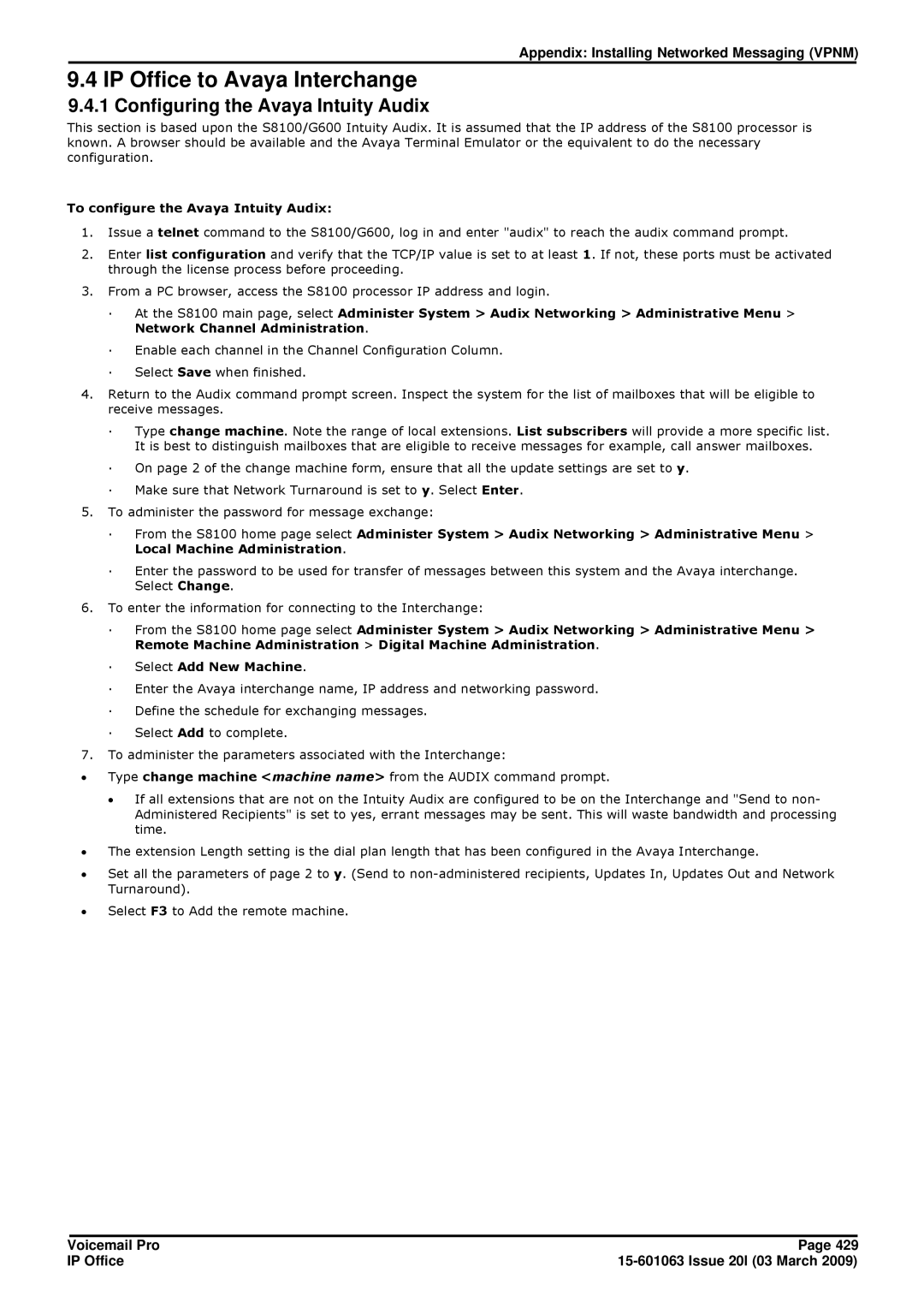 Avaya 15-601063 IP Office to Avaya Interchange, Configuring the Avaya Intuity Audix, To configure the Avaya Intuity Audix 