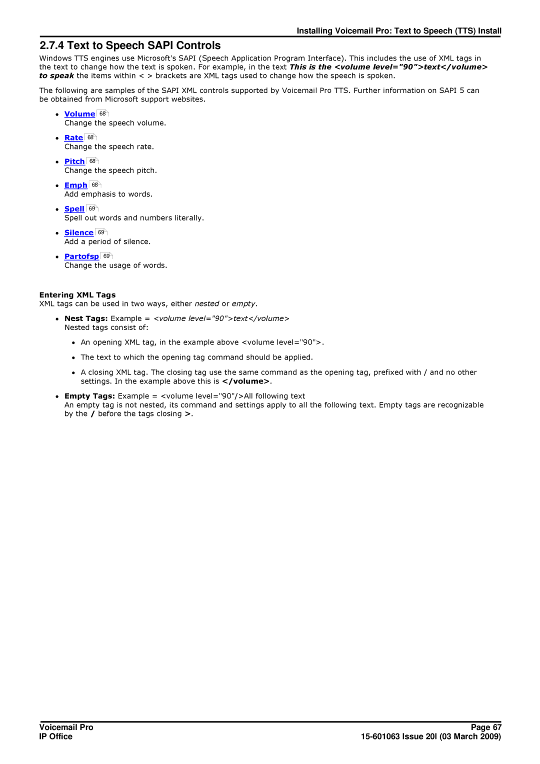 Avaya 15-601063 manual Text to Speech Sapi Controls, Entering XML Tags 