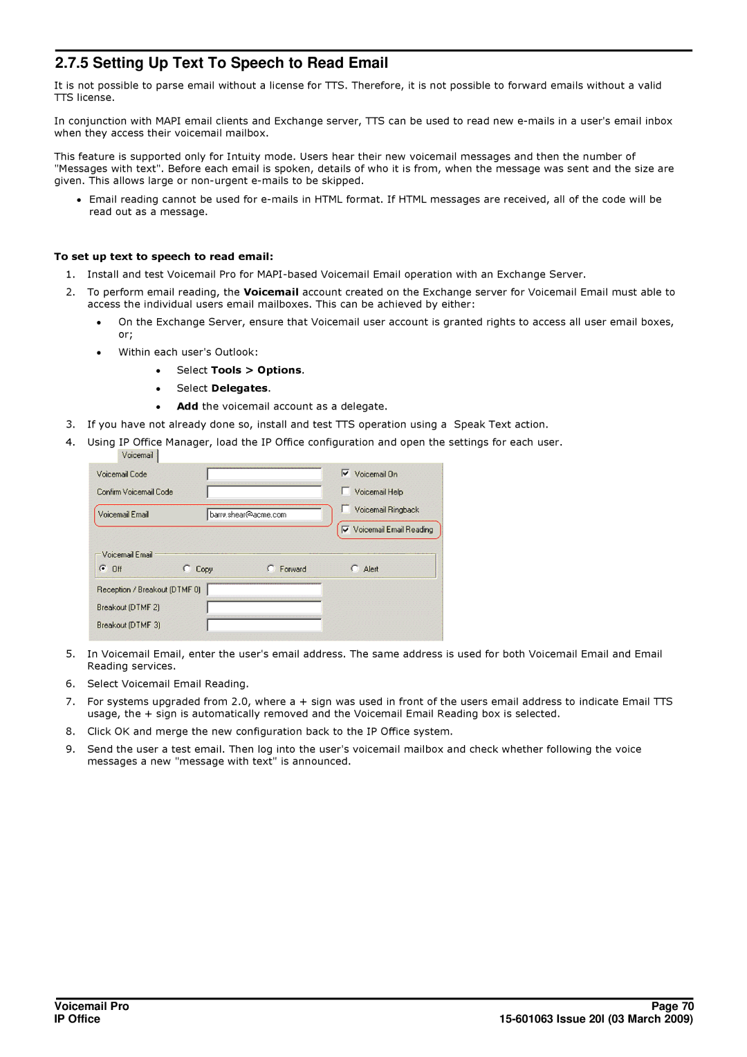 Avaya 15-601063 manual Setting Up Text To Speech to Read Email, To set up text to speech to read email 