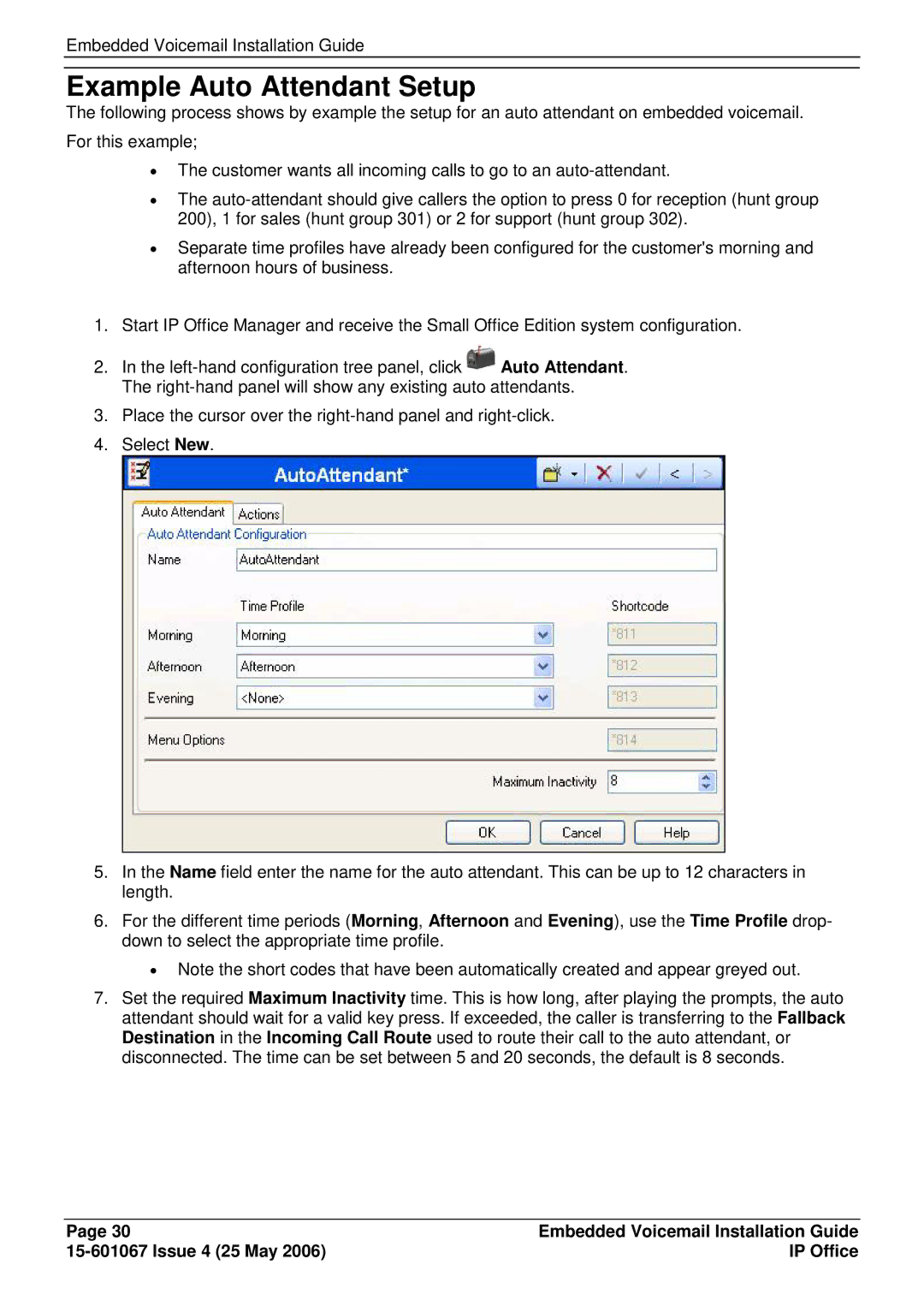 Avaya 15-601067 manual Example Auto Attendant Setup 