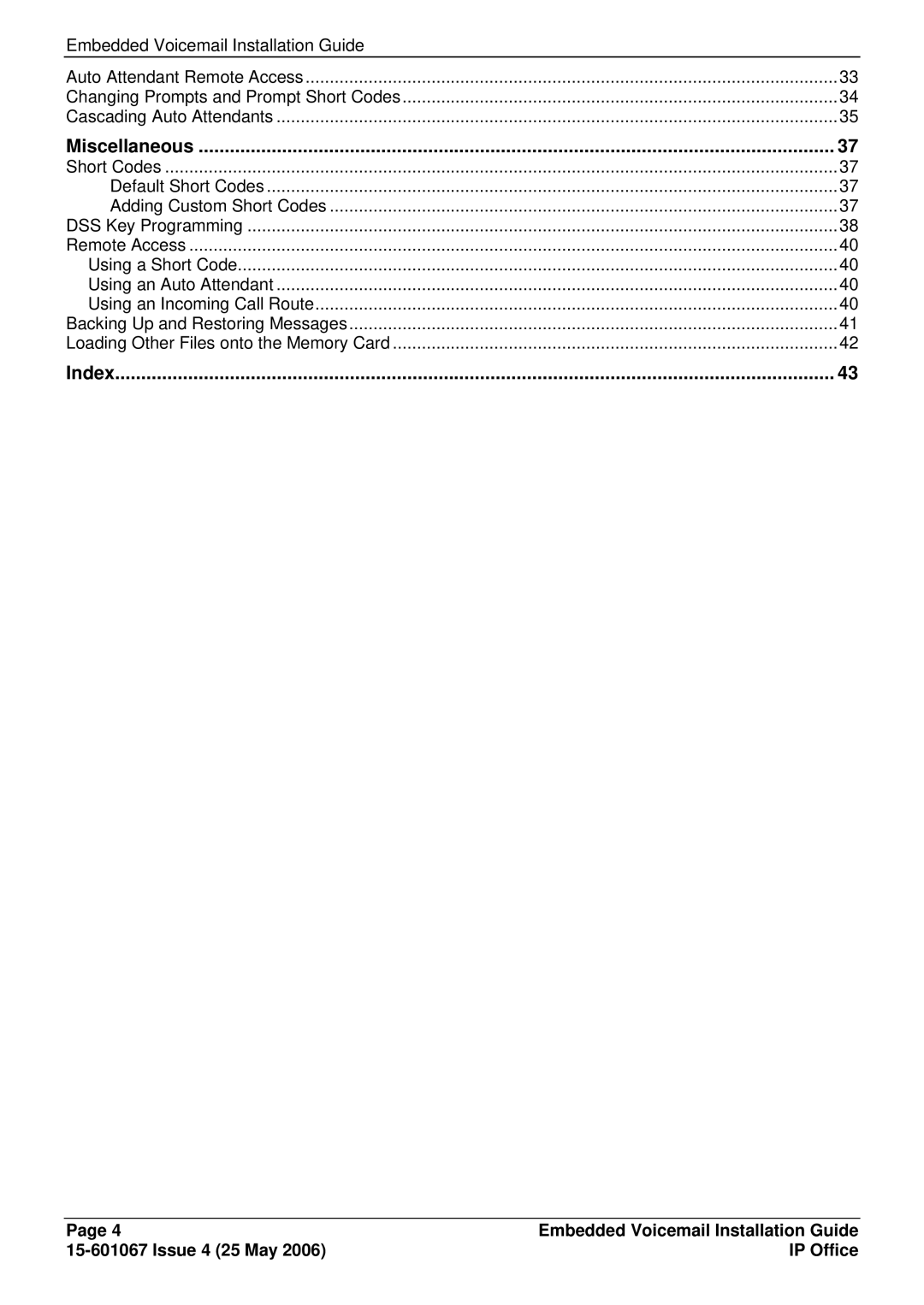 Avaya 15-601067 manual Index 