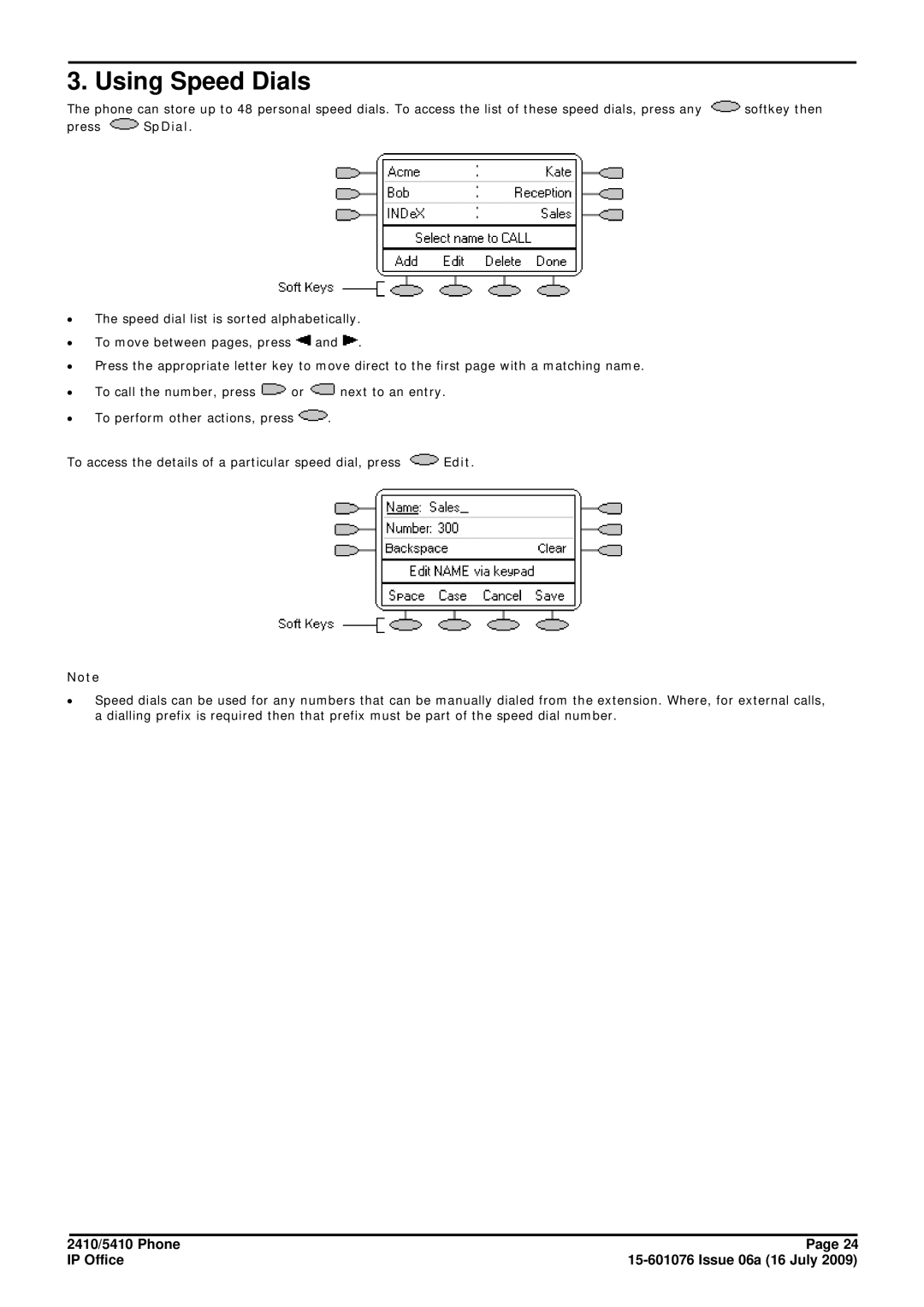 Avaya 15-601076 manual Using Speed Dials 