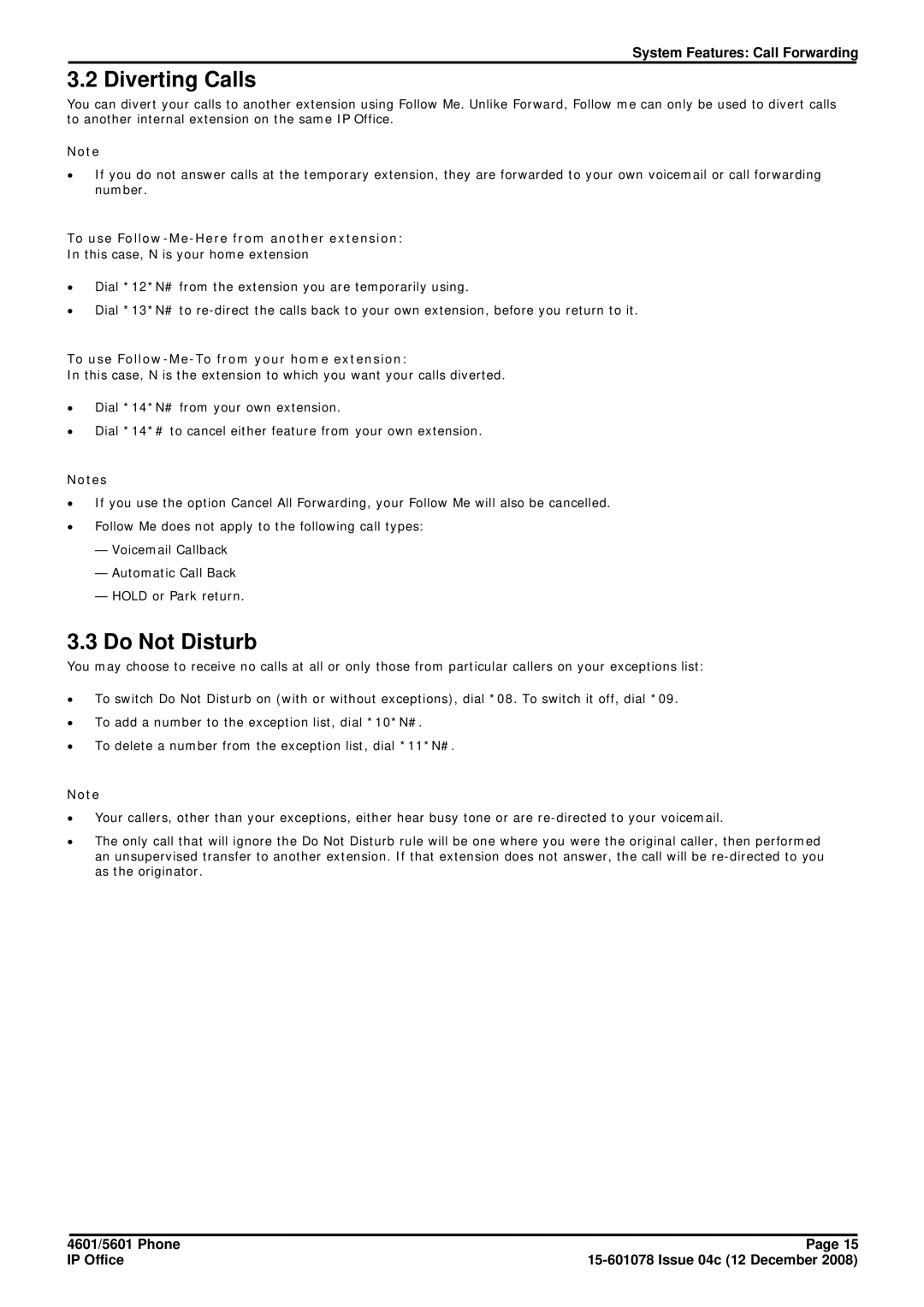 Avaya 15-601078 manual Diverting Calls, Do Not Disturb, To use Follow-Me-Here from another extension 