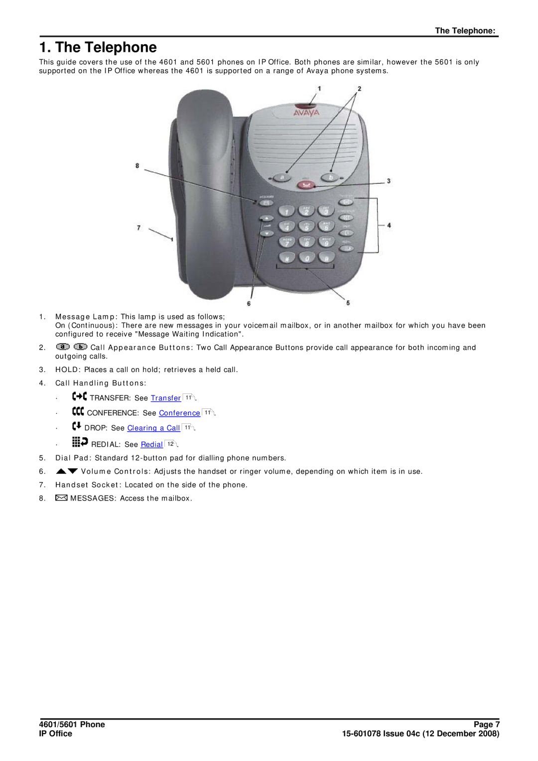 Avaya 15-601078 manual Telephone, Call Handling Buttons 