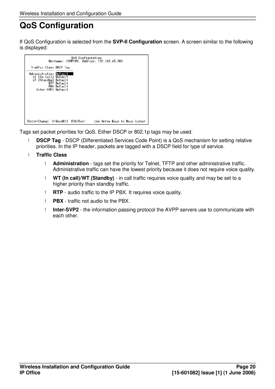 Avaya 15-601082 manual QoS Configuration,  Traffic Class 