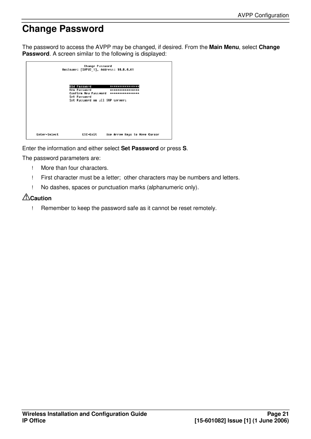 Avaya 15-601082 manual Change Password 