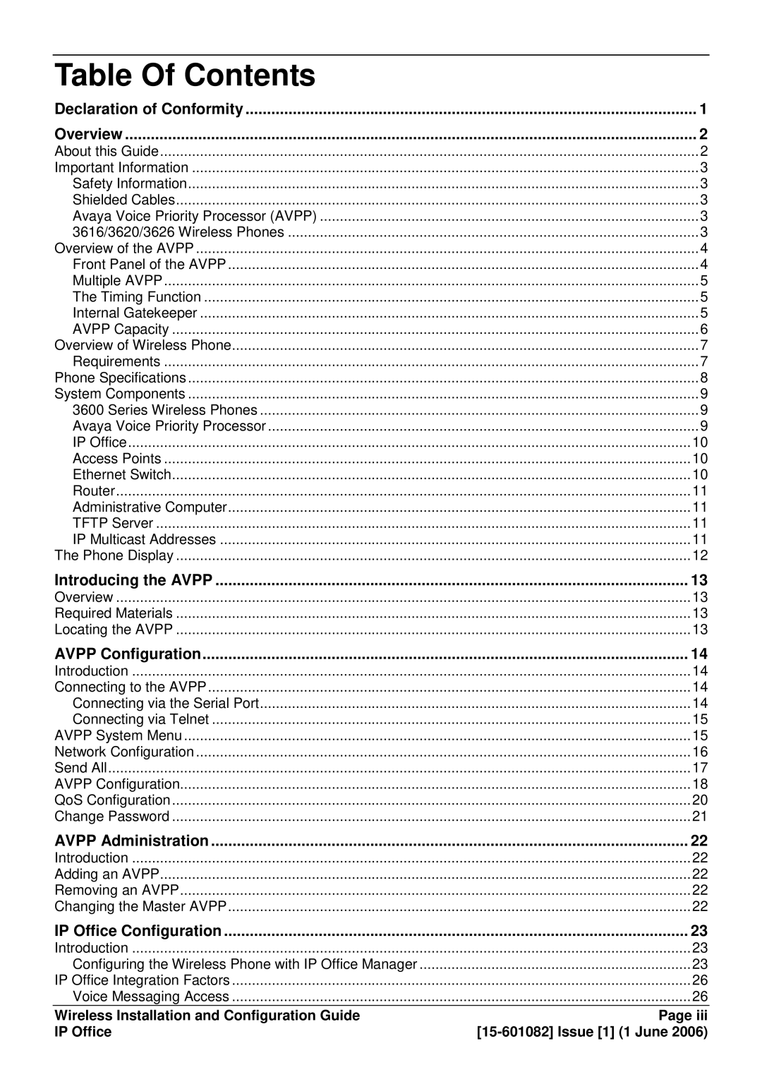 Avaya 15-601082 manual Table Of Contents 