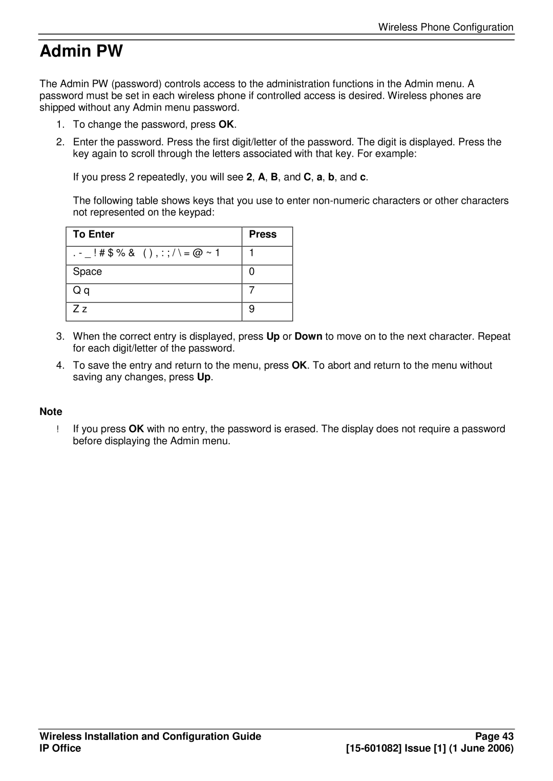 Avaya 15-601082 manual Admin PW, To Enter 