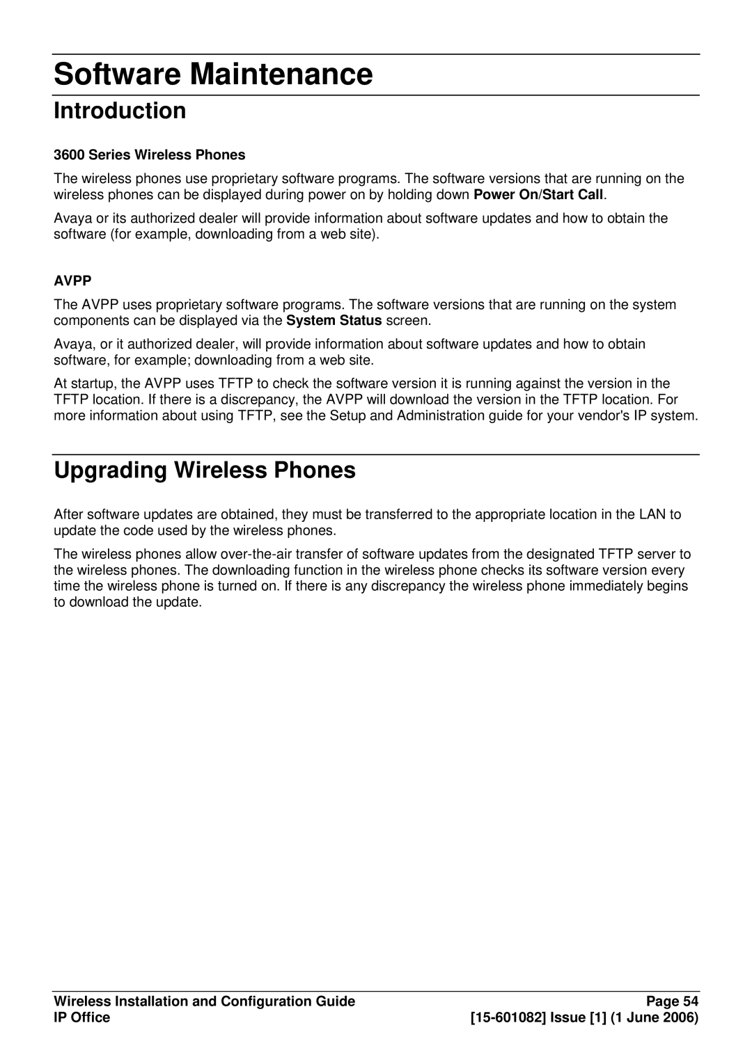 Avaya 15-601082 manual Software Maintenance, Upgrading Wireless Phones, Series Wireless Phones 