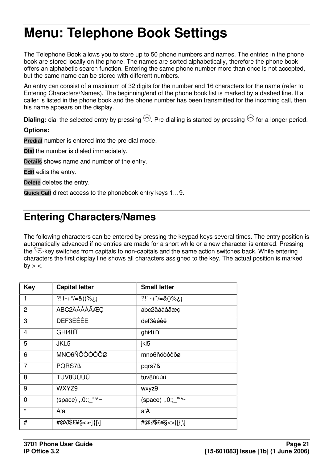 Avaya 15-601083 manual Menu Telephone Book Settings, Entering Characters/Names 