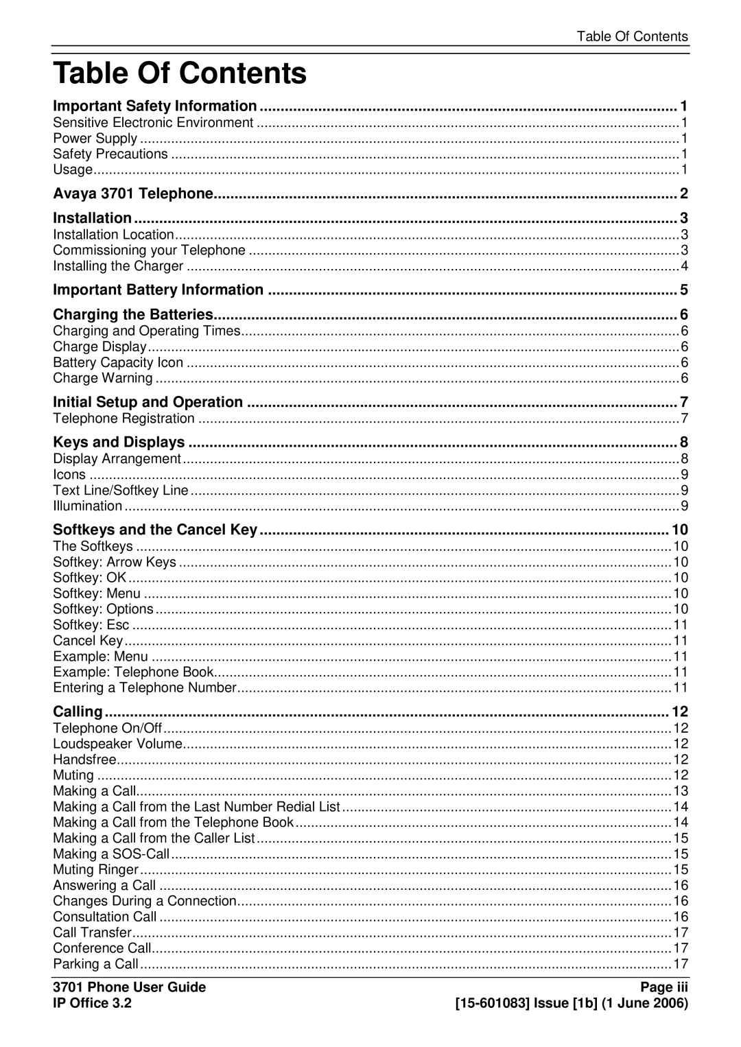 Avaya 15-601083 manual Table Of Contents 