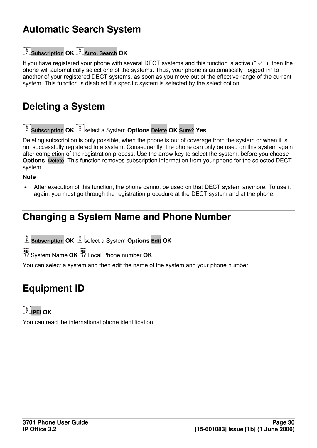 Avaya 15-601083 manual Automatic Search System, Deleting a System, Changing a System Name and Phone Number, Equipment ID 