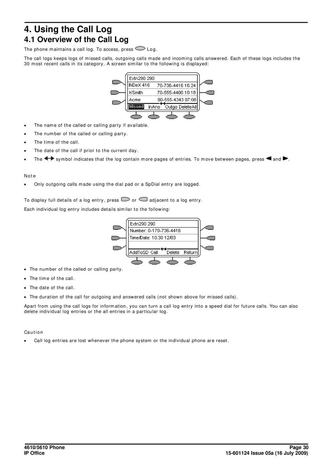 Avaya 15-601124 manual Using the Call Log, Overview of the Call Log 