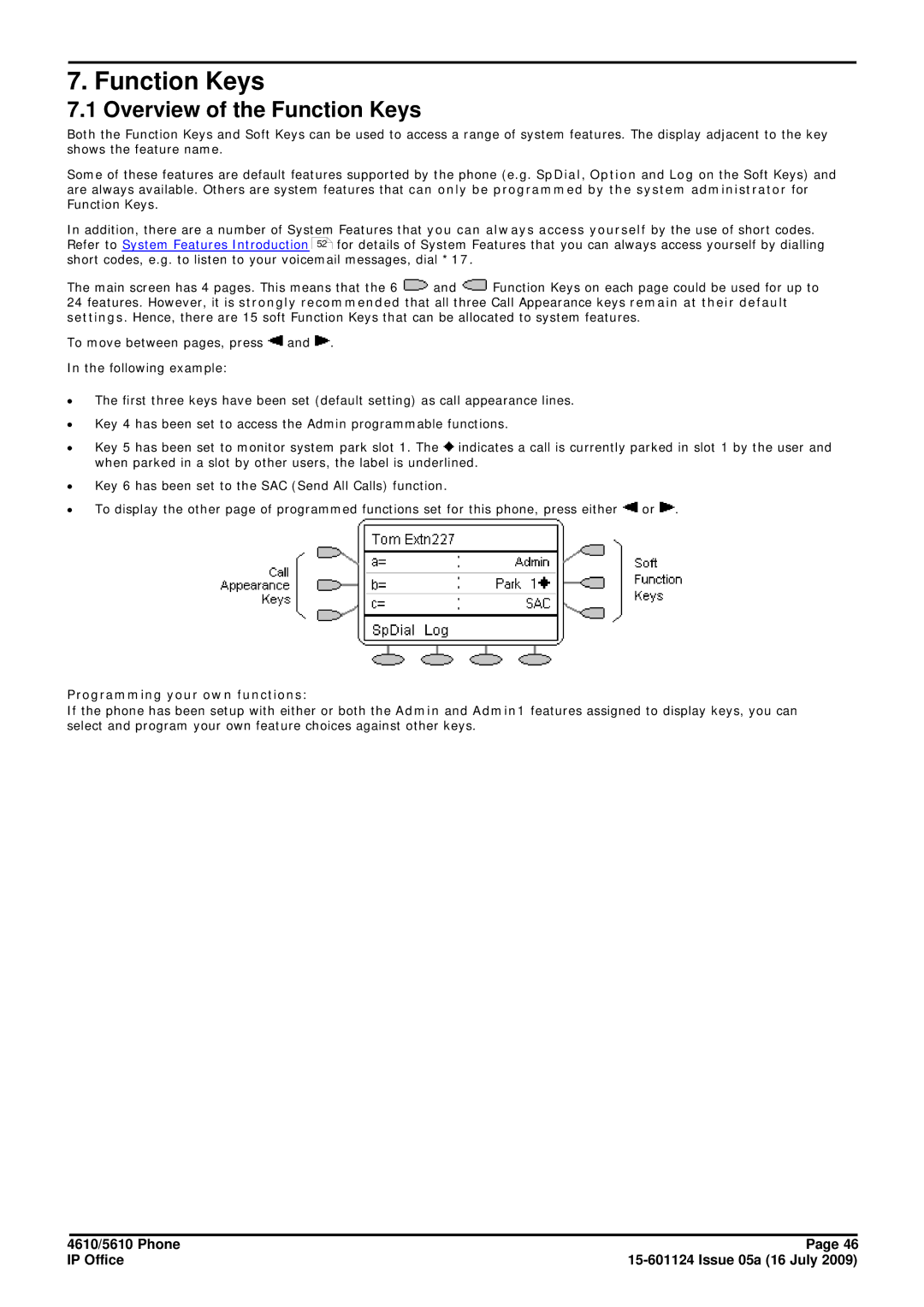 Avaya 15-601124 manual Overview of the Function Keys, Programming your own functions 