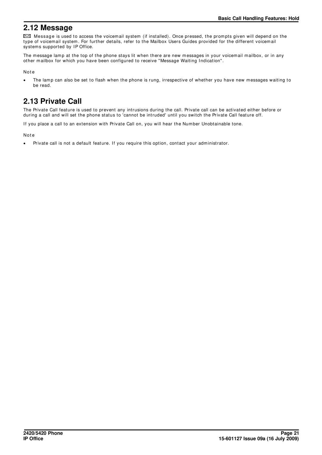 Avaya 15-601127 manual Message, Private Call 