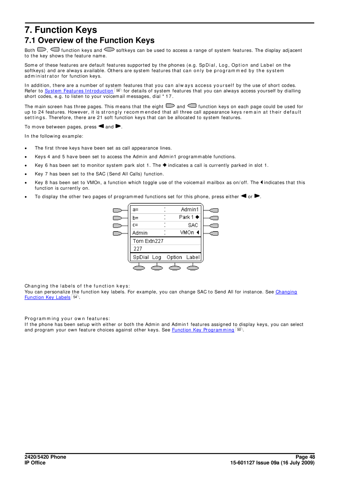 Avaya 15-601127 Overview of the Function Keys, Changing the labels of the function keys, Programming your own features 