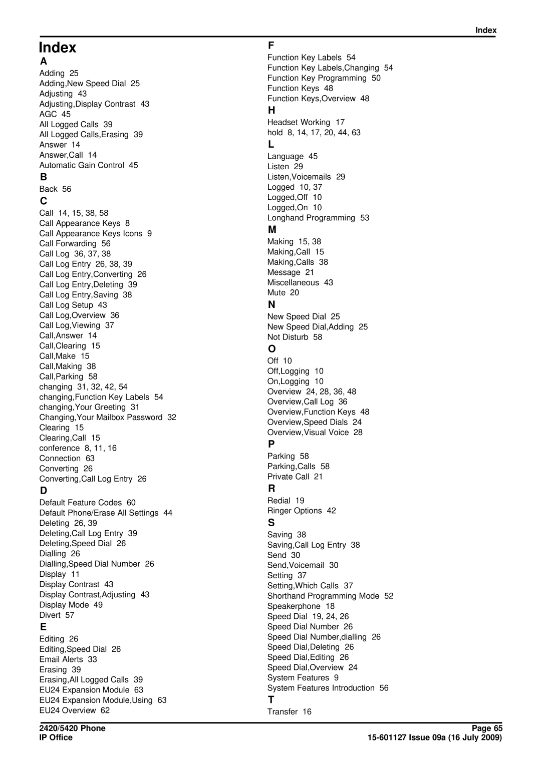 Avaya 15-601127 manual Index 