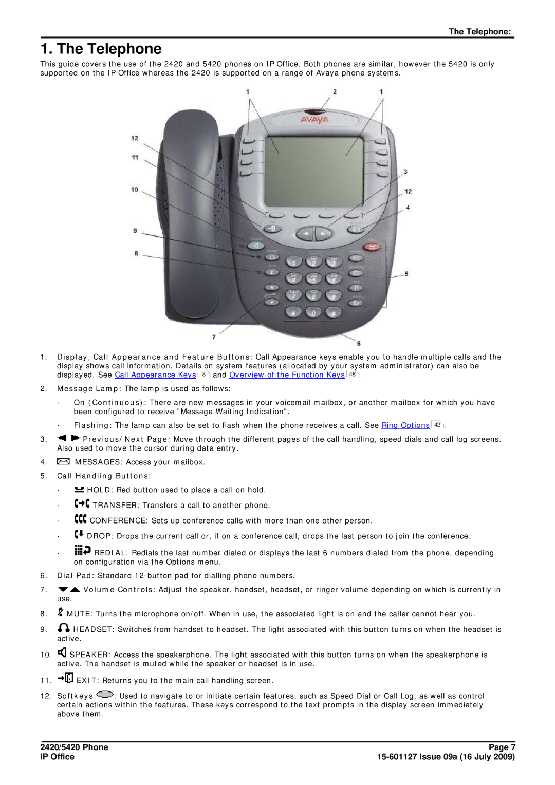 Avaya 15-601127 manual Telephone, Call Handling Buttons 