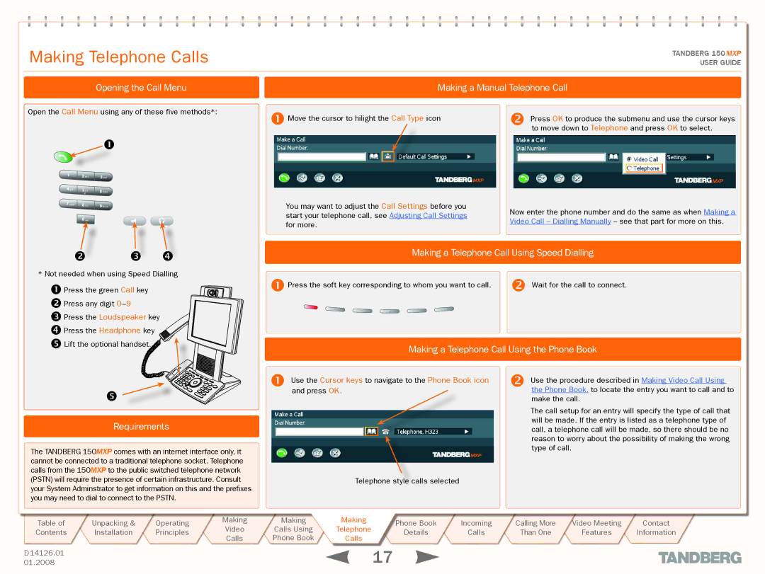 Avaya 150 MXP manual Opening the Call Menu, Making a Telephone Call Using Speed Dialling 