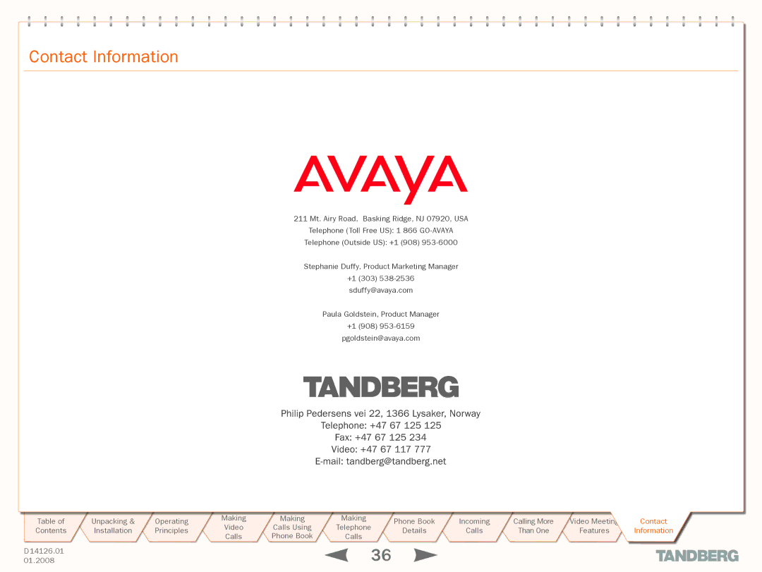 Avaya 150 MXP manual Contact Information 