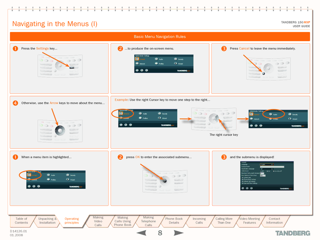 Avaya 150 MXP manual Navigating in the Menus, Basic Menu Navigation Rules 