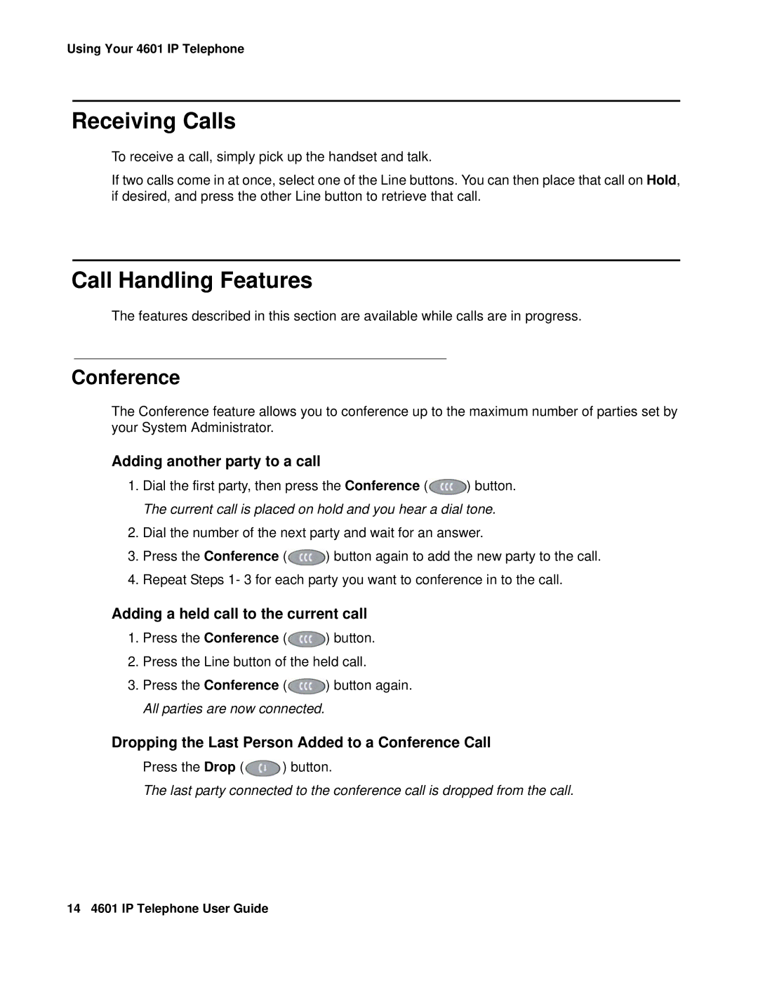 Avaya 16-300043, 03-600759 manual Receiving Calls, Call Handling Features, Conference 