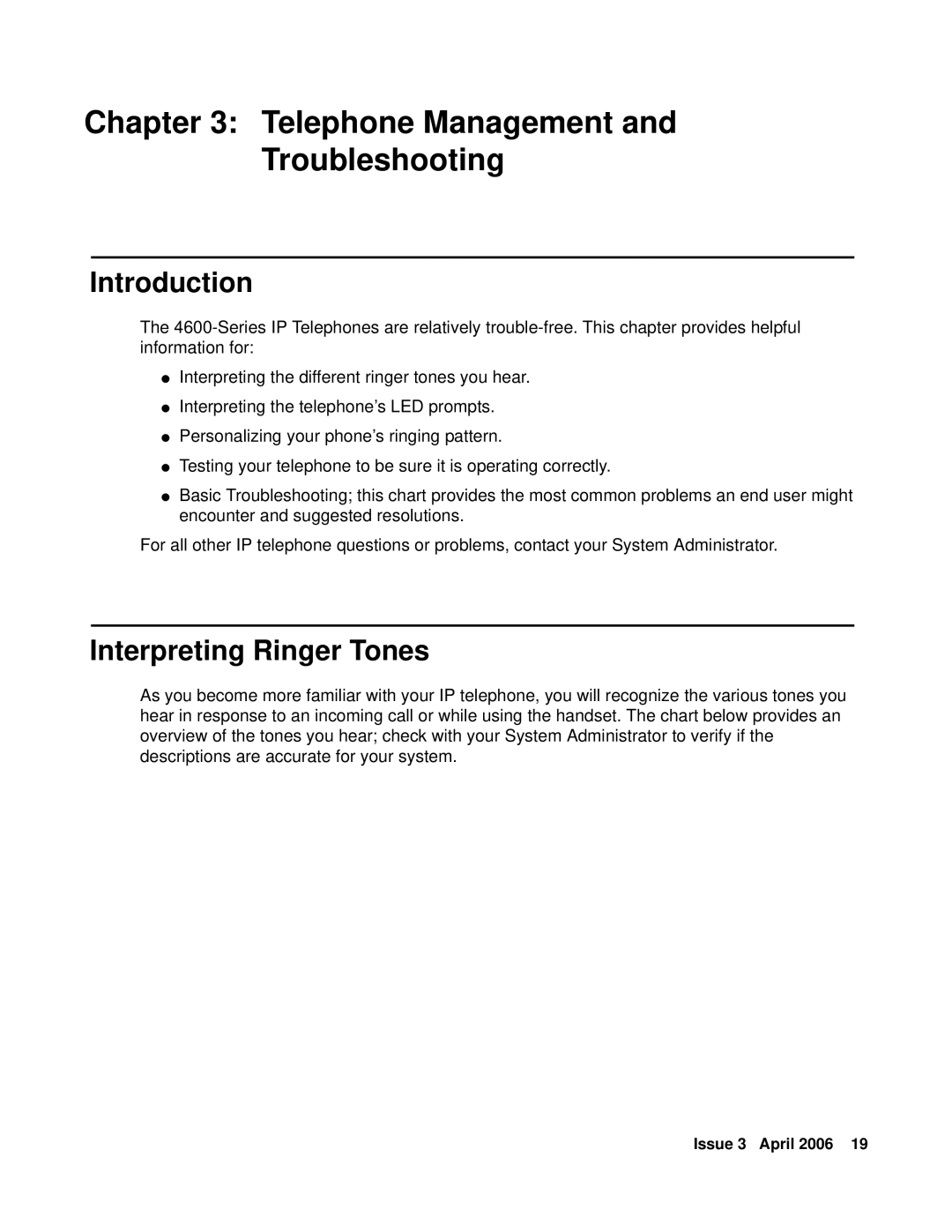 Avaya 03-600759, 16-300043 manual Telephone Management Troubleshooting, Interpreting Ringer Tones 