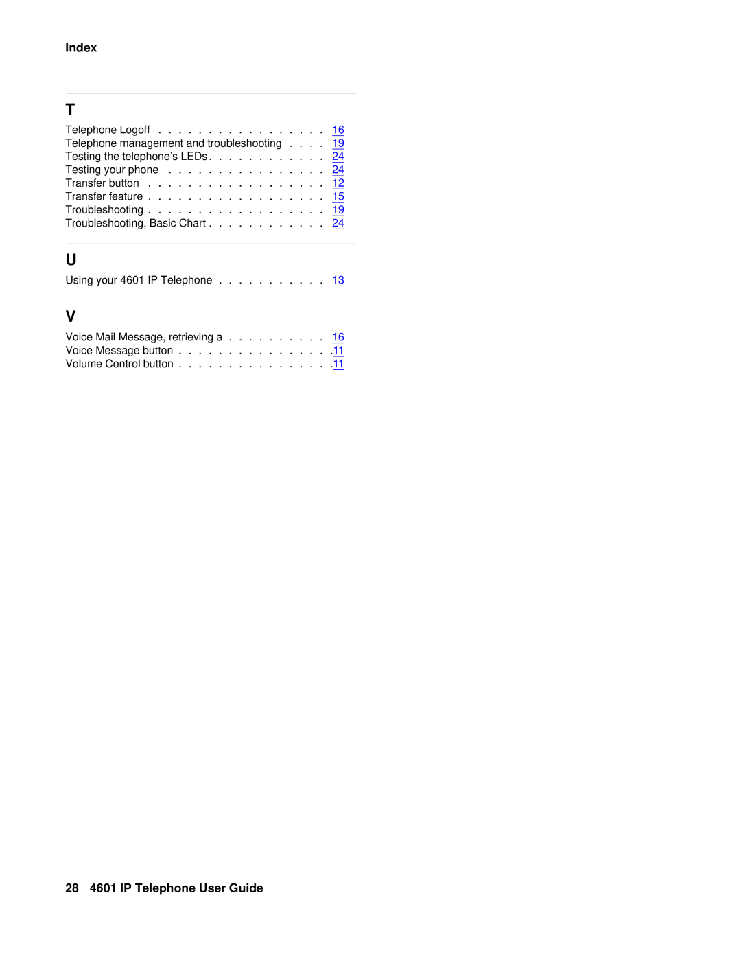 Avaya 16-300043, 03-600759 manual 28 4601 IP Telephone User Guide 