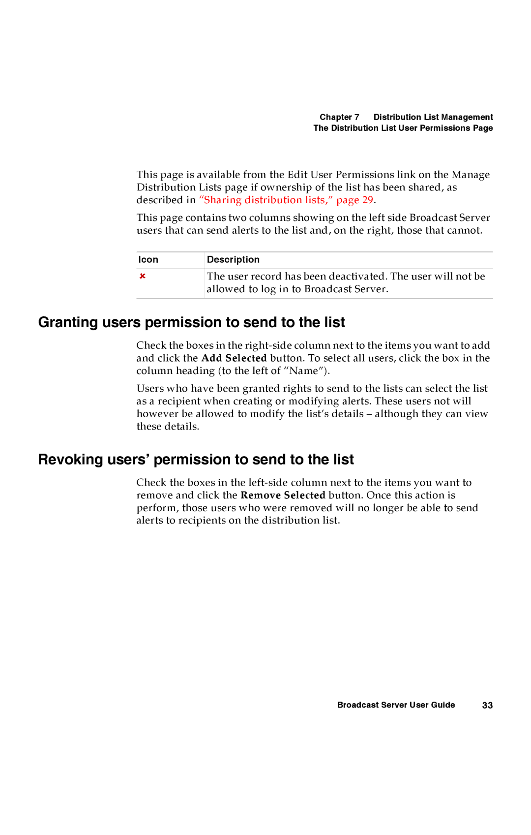 Avaya 16-300272 manual Granting users permission to send to the list, Revoking users’ permission to send to the list 