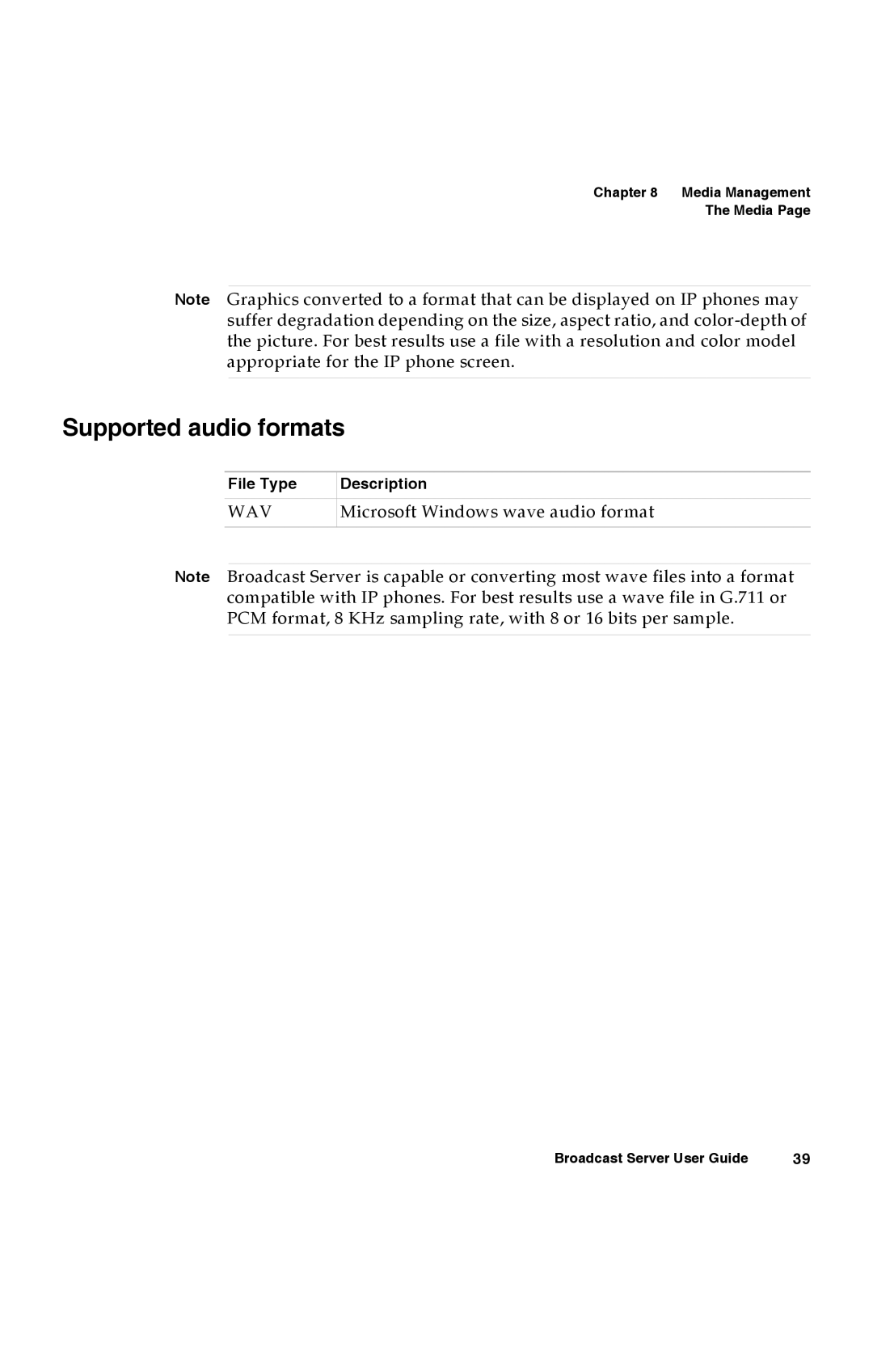 Avaya 16-300272 manual Supported audio formats, Wav 