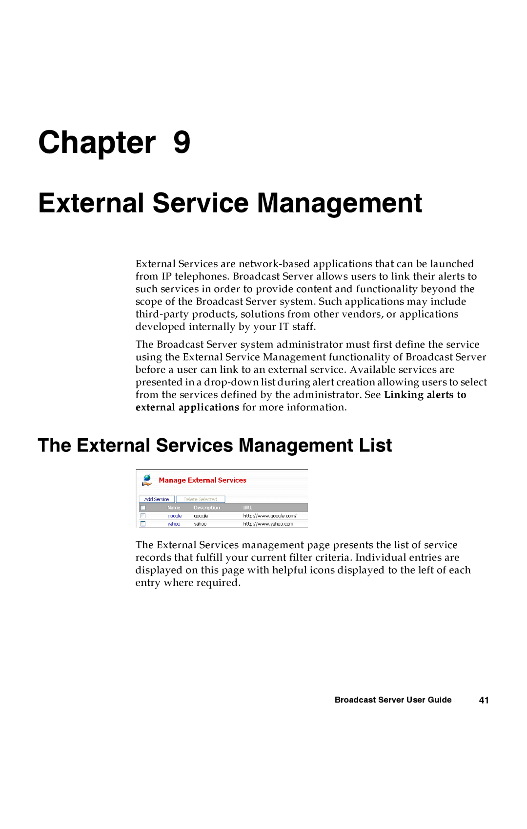 Avaya 16-300272 manual External Service Management, External Services Management List 