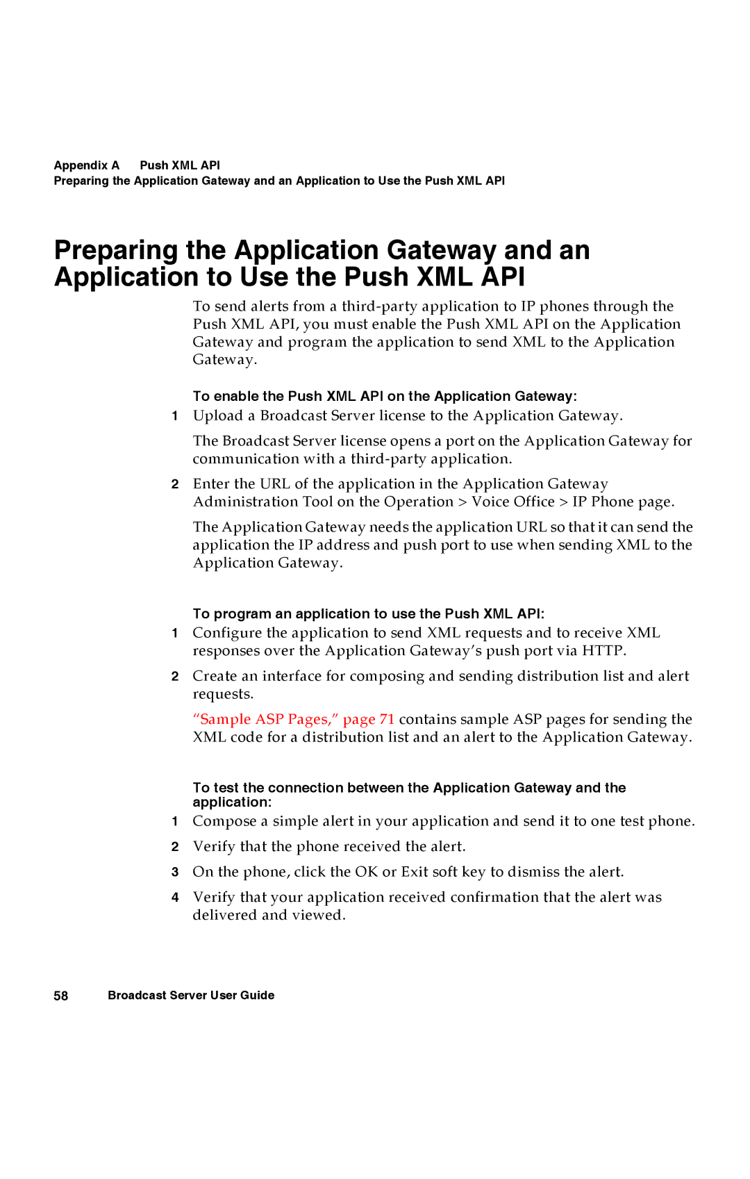 Avaya 16-300272 manual To enable the Push XML API on the Application Gateway 