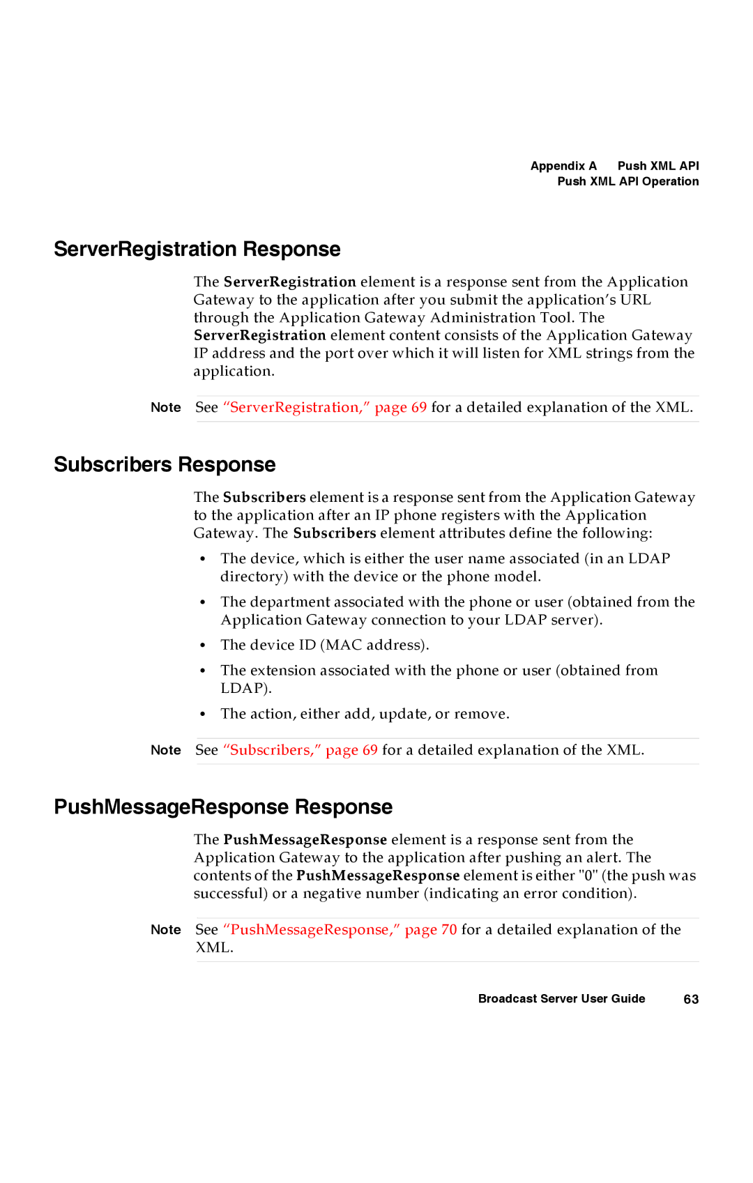 Avaya 16-300272 manual ServerRegistration Response, Subscribers Response, PushMessageResponse Response 